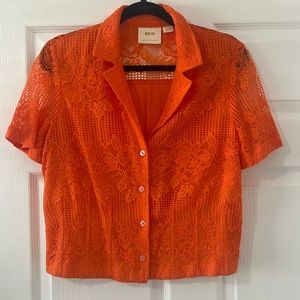 Maeve by Anthropologie orange lace short sleeve button down